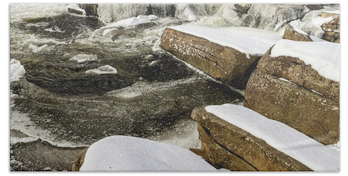 Water Bath Towel featuring the photograph Waterfall in Winter by Amelia Pearn