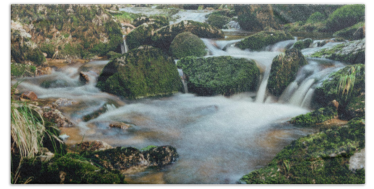 Jizera Mountains Bath Towel featuring the photograph Waterfall on the river Jedlova by Vaclav Sonnek