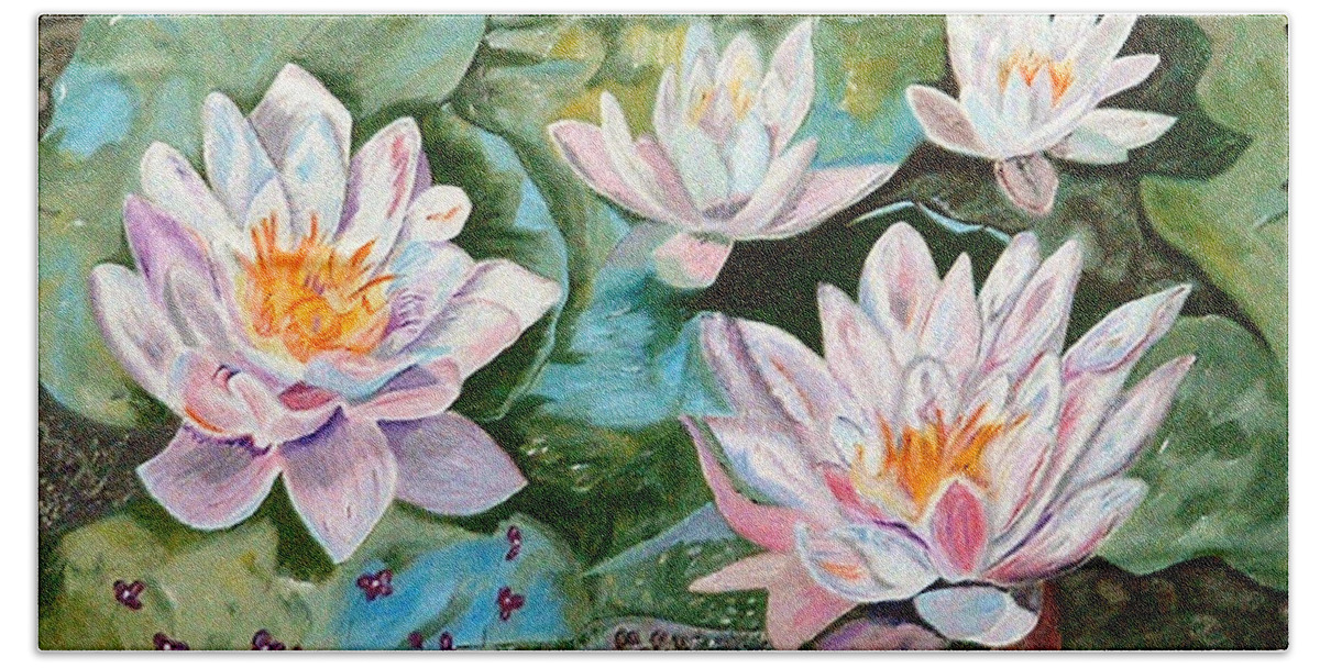Watercolor Hand Towel featuring the painting Waterlillies by Genevieve Holland