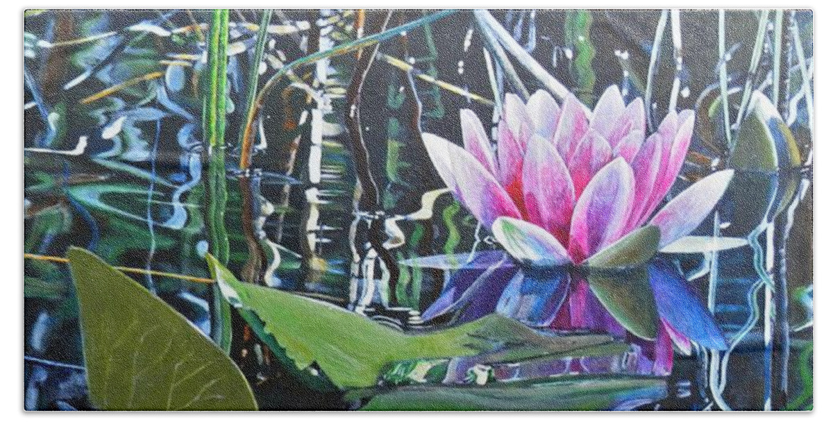 Waterlily Bath Towel featuring the painting Waterlily by John Neeve