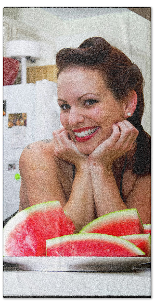 Cosplay Hand Towel featuring the photograph Watermelon Pinup #3 by Christopher W Weeks