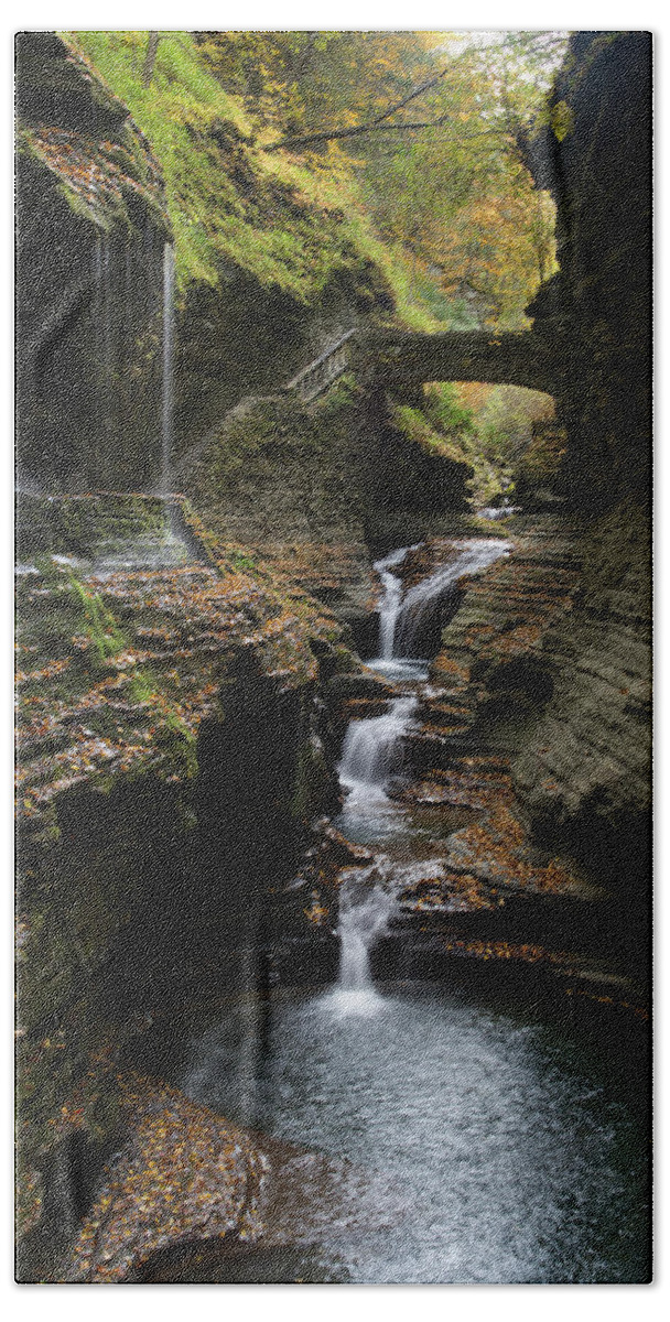 Waterfall Bath Towel featuring the photograph Watkins Glen Rainbow Falls #1 by Flinn Hackett