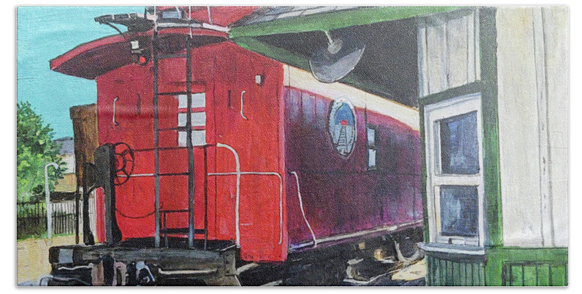 Caboose Bath Towel featuring the painting Wave From The Window by William Brody