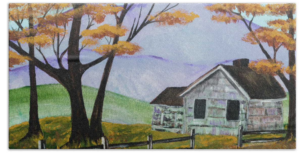Art Bath Towel featuring the painting Wayside Cabin by The GYPSY