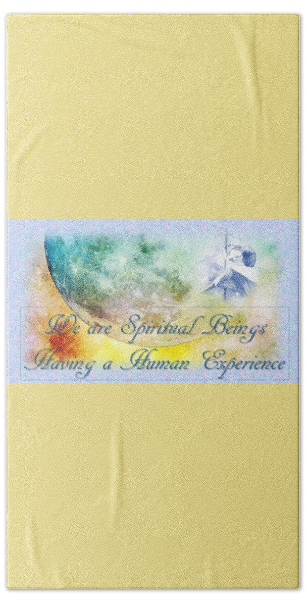 Moon Bath Towel featuring the mixed media We Are Spiritual Beings by Nancy Ayanna Wyatt