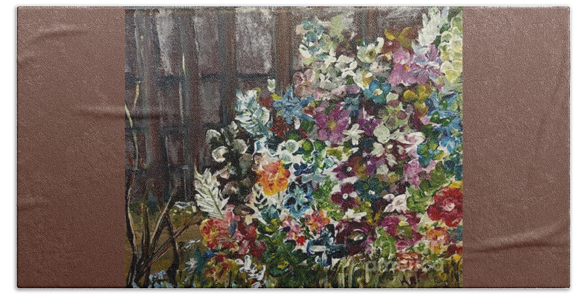 Flowers Hand Towel featuring the painting Weathered Beauty by Kathy Bee