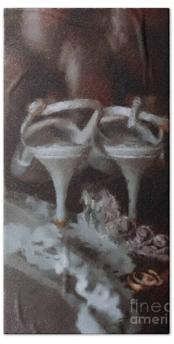 Wedding Heels Bath Towel featuring the painting Wedding Heels GNA by Gary Arnold