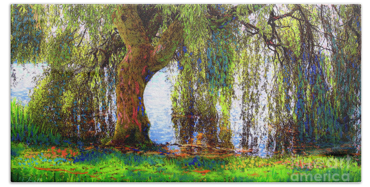Landscape Hand Towel featuring the painting Weeping Willow by Jane Small