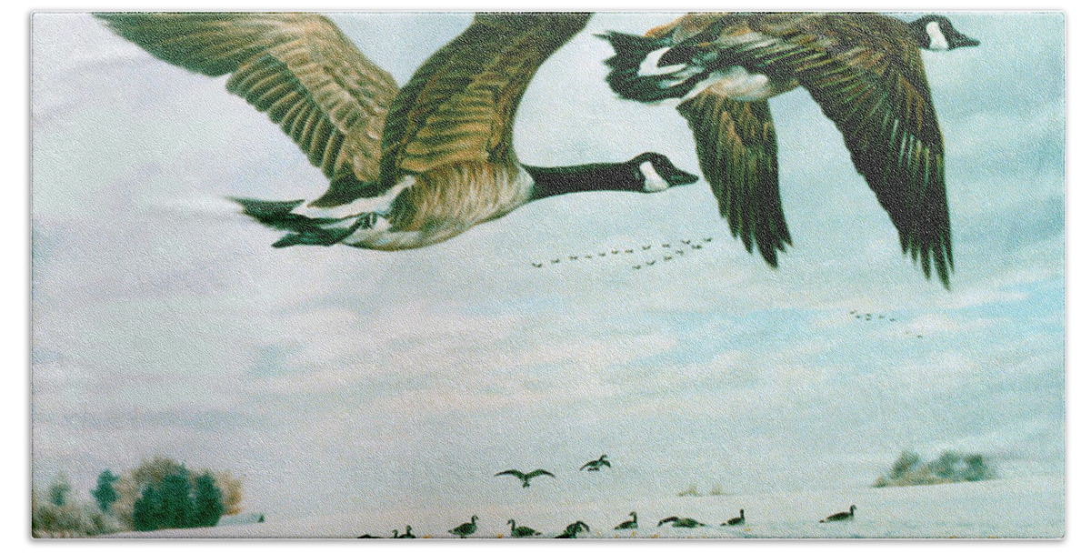 Geese Hand Towel featuring the painting Welcome Home by Craig Burgwardt