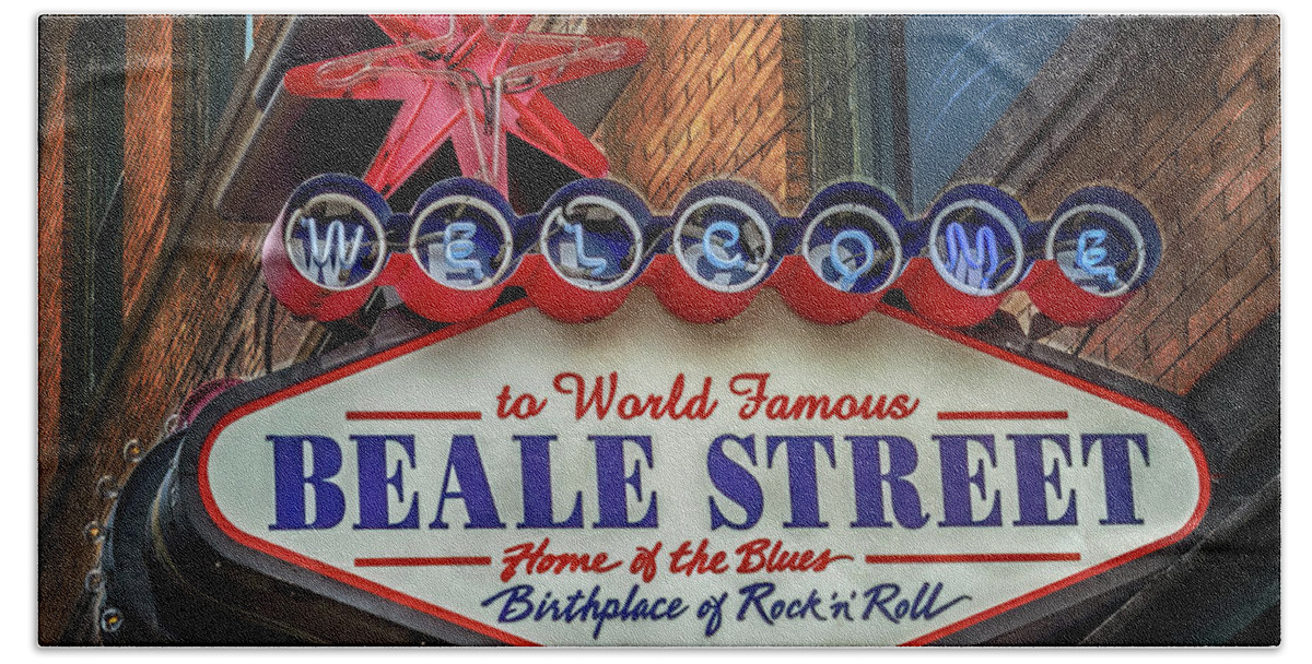 Memphis Tennessee Bath Towel featuring the photograph Welcome to Beale Street by Susan Rissi Tregoning