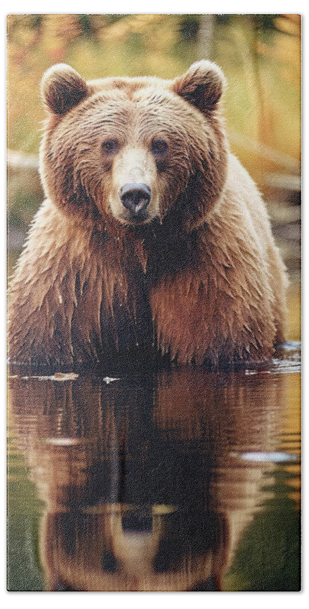 Kodiak Bear Hand Towel featuring the photograph Wet bear 2 by David Mohn