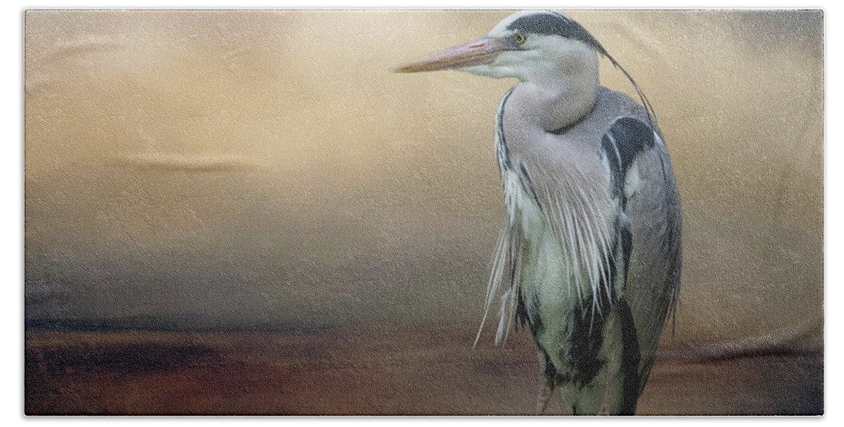 Great Blue Heron Hand Towel featuring the photograph Wetland Heron by Eva Lechner