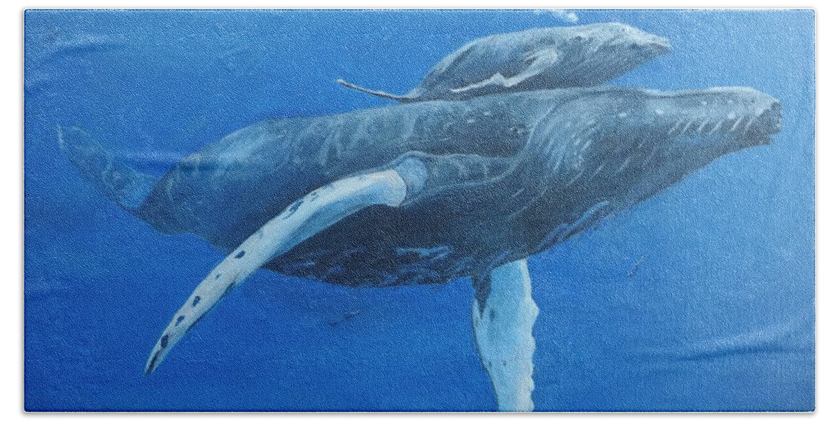 Whale Bath Towel featuring the painting Whale and baby Whale by Vincent Cricchio