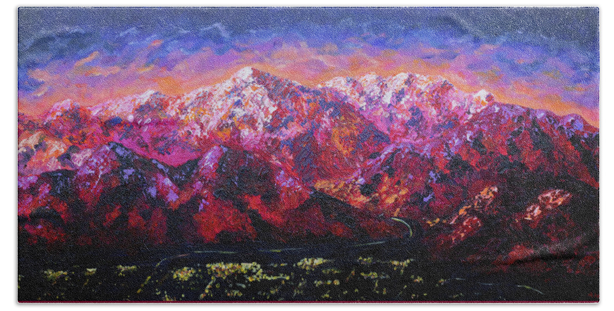 Mountain Hand Towel featuring the painting What Dreams May Come by Ashley Wright