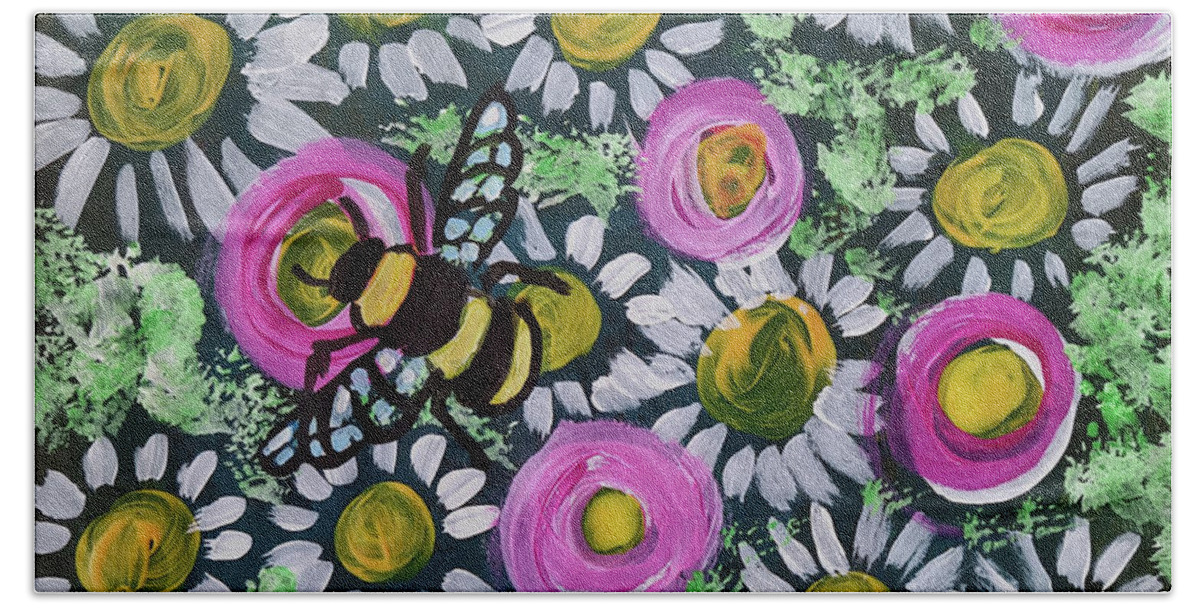 Bumblebee Bath Towel featuring the mixed media Where is the Bumblebee by Mimulux Patricia No
