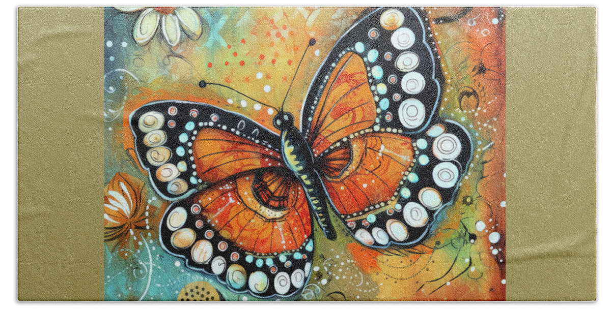 Monarch Butterfly Bath Towel featuring the painting Whimsical Monarch by Tina LeCour