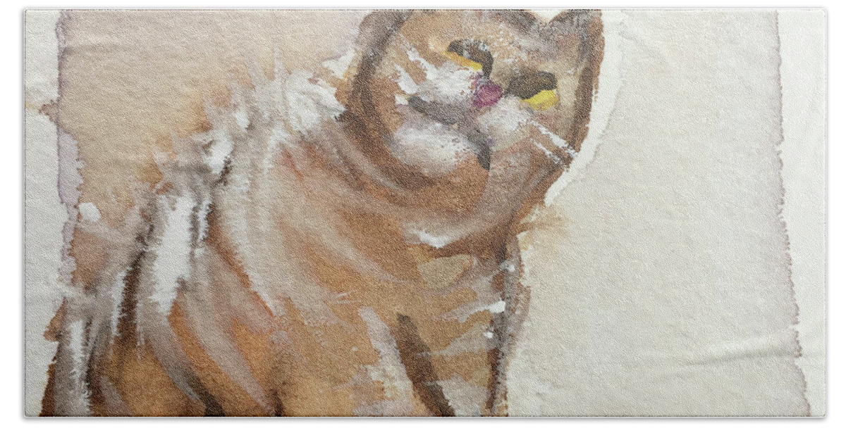 Whimsy Bath Towel featuring the painting Whimsy Kitty 4 by Roxy Rich