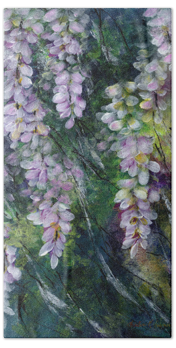 Wisteria Hand Towel featuring the painting Whispers in the Wind by Charlene Fuhrman-Schulz