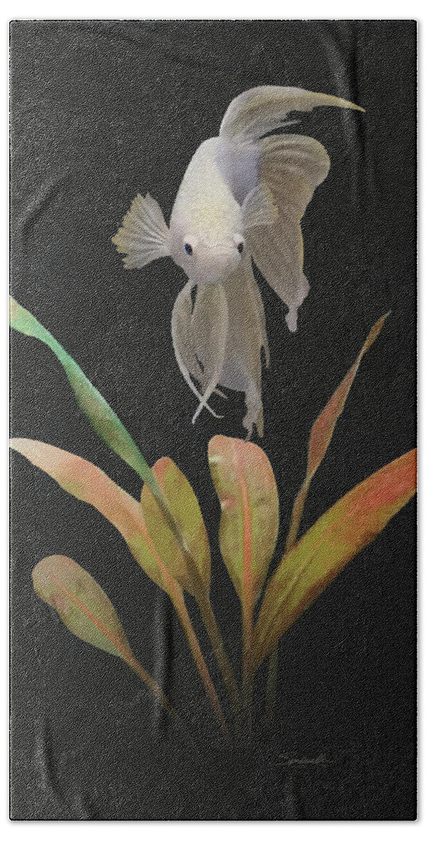 Fish Hand Towel featuring the digital art White Betta by M Spadecaller