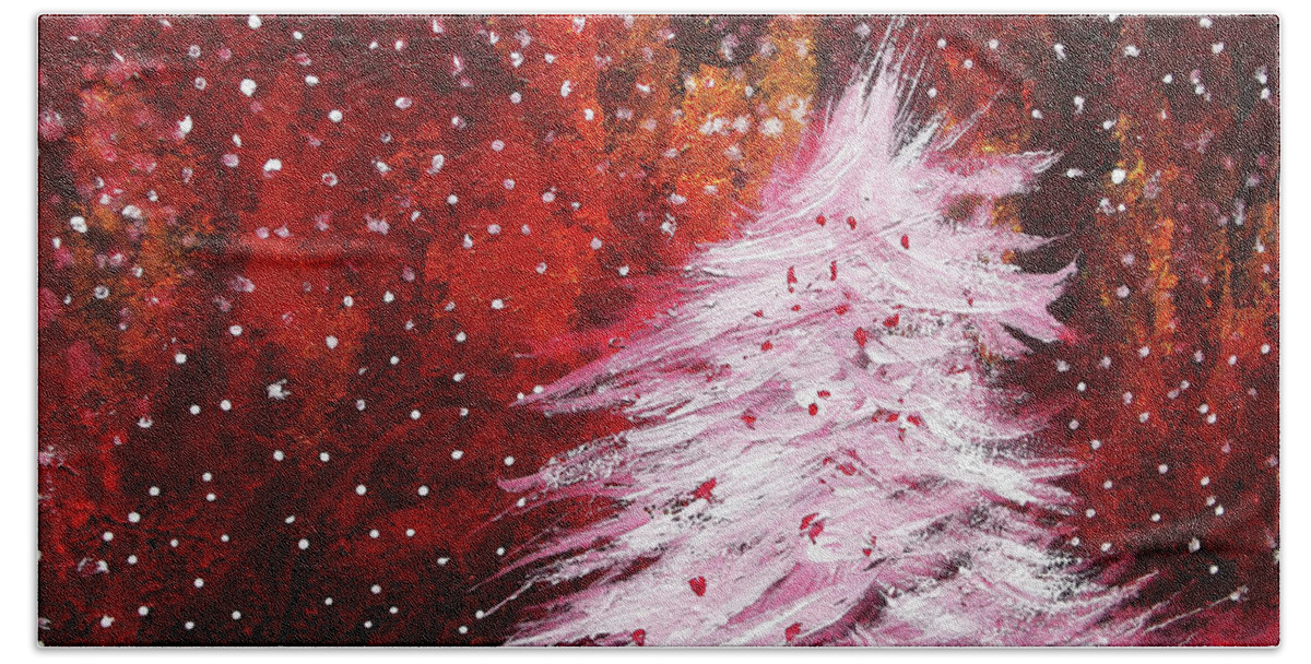 Winter Bath Towel featuring the painting White Christmas Tree by Melinda Firestone-White