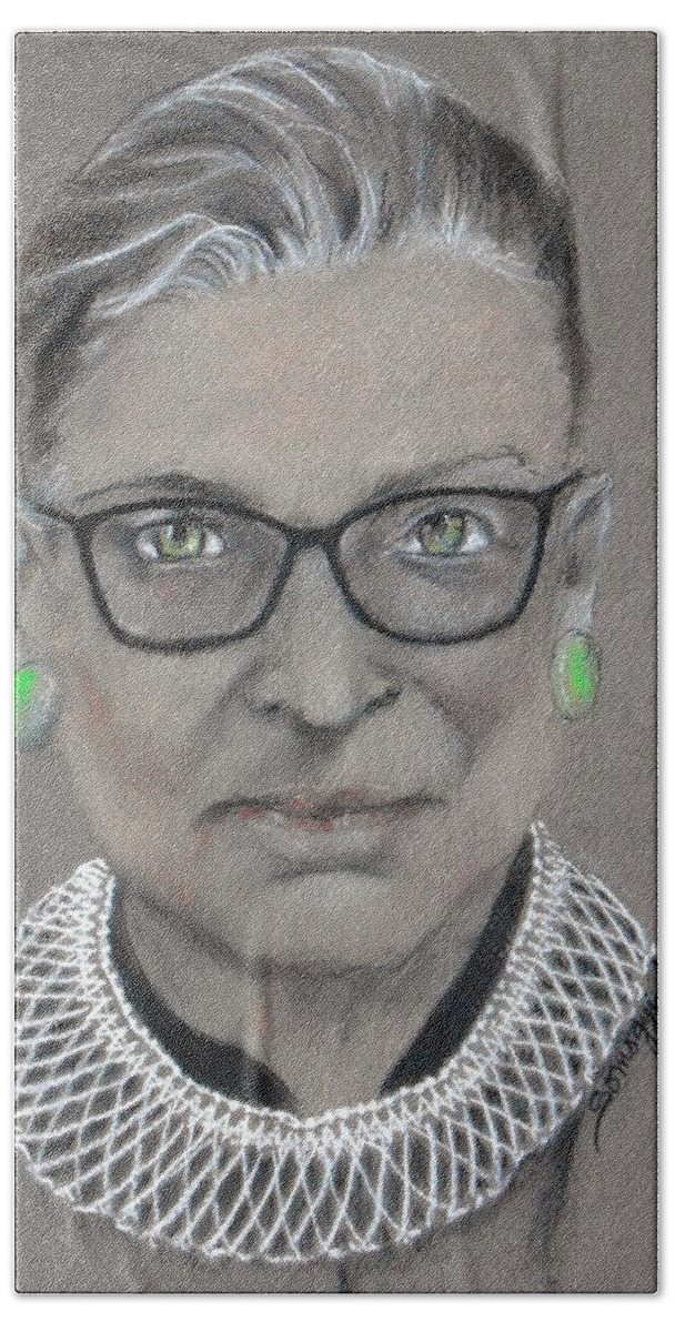 Ruth Bader Ginsburg Bath Towel featuring the drawing White-Collar Justice by Jayne Somogy