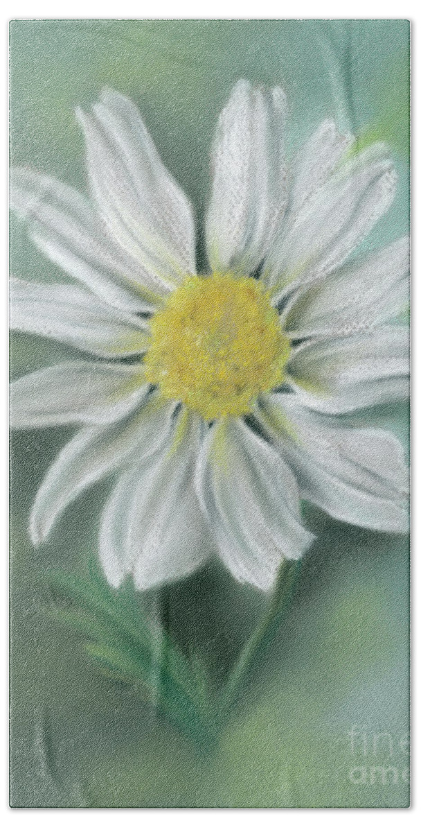 Botanical Hand Towel featuring the painting White Daisy Flower with Yellow Eye by MM Anderson