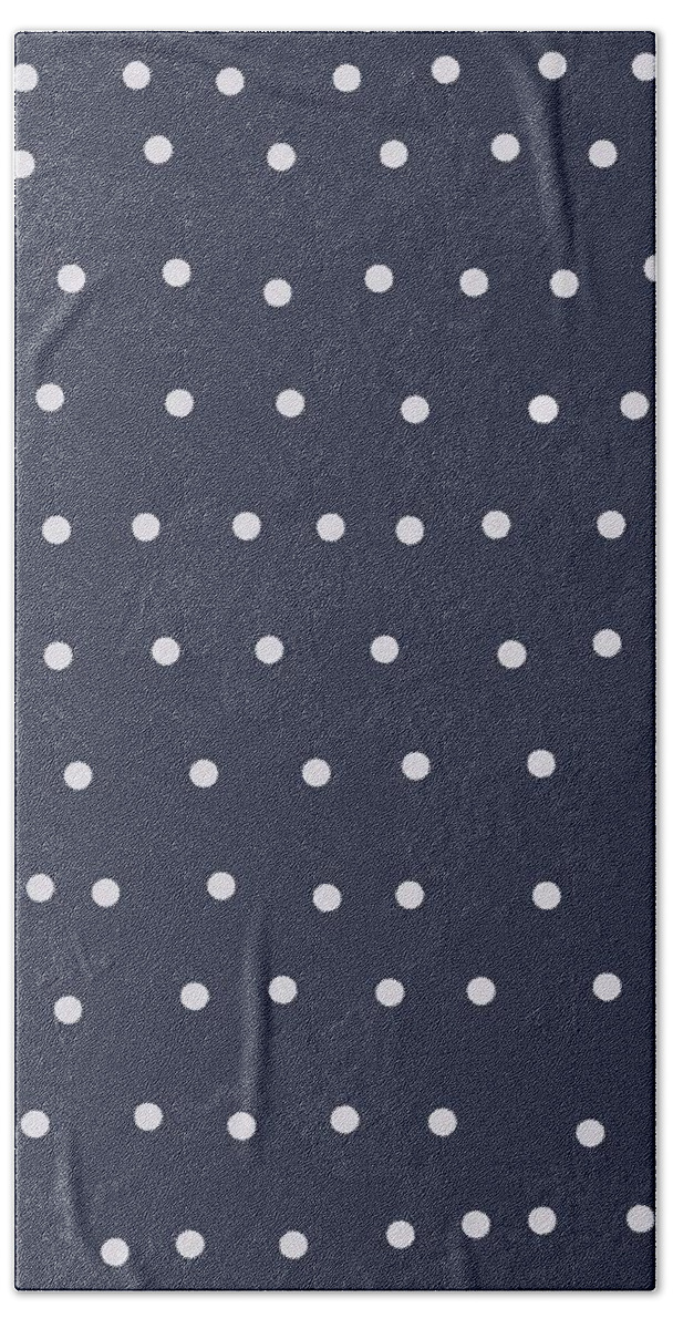 Dots Bath Towel featuring the digital art White Dots On Navy Blue by Ashley Rice