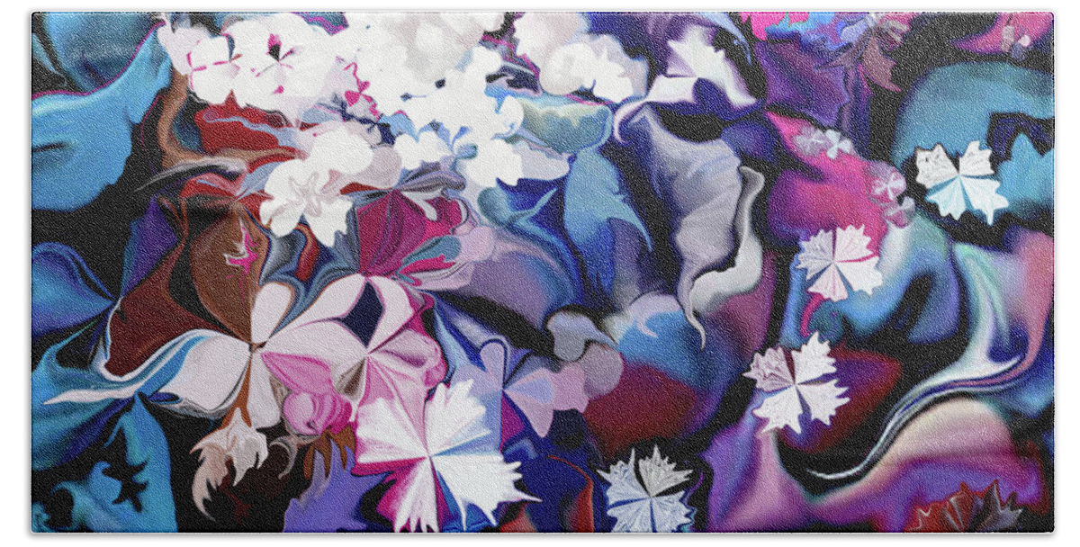 Digital Bath Towel featuring the digital art White Flowers and Blues by Loxi Sibley