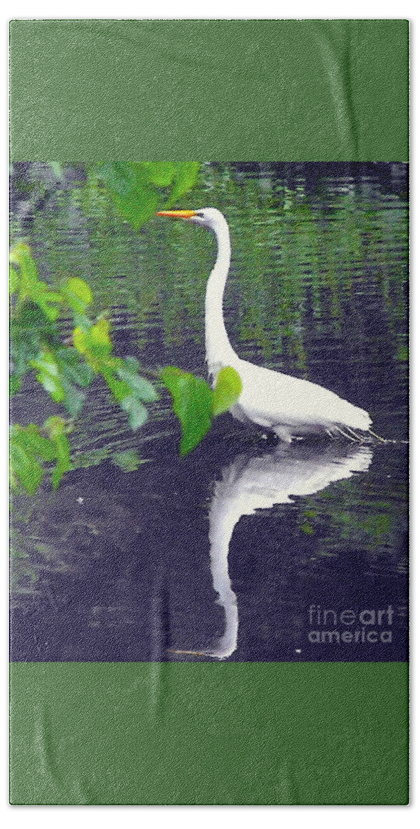 Heron Bath Towel featuring the photograph White Heron by Irene Czys