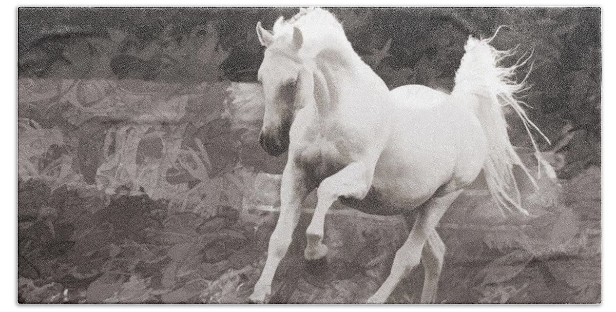 Horse Bath Towel featuring the digital art White Horse Prancing by Steve Ladner