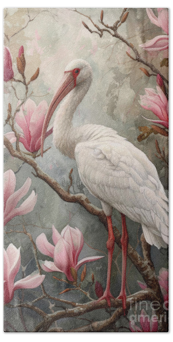 White Ibis Hand Towel featuring the painting White Ibis by Tina LeCour