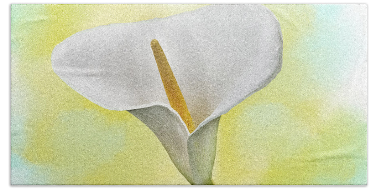 Spring Bath Towel featuring the mixed media White Lily by Moira Law