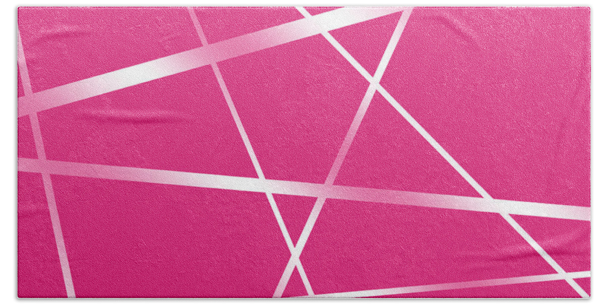 Lines Bath Towel featuring the photograph White lines on pink by Amanda Mohler