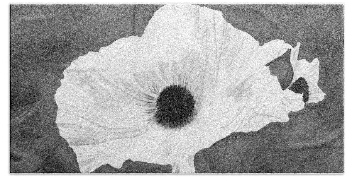 Digital Art Hand Towel featuring the digital art White Matalija Poppy in Black and White by Conni Schaftenaar