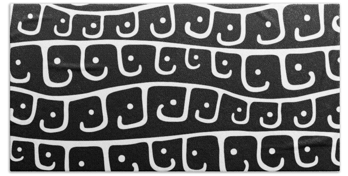Black And White Bath Towel featuring the painting White on Black Hook and Dot Pattern large by Nikita Coulombe