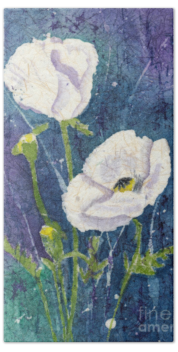 Poppy Bath Towel featuring the painting White Poppies in an Evening Garden by Conni Schaftenaar