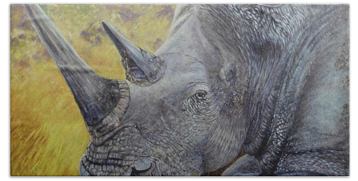 Rhino Bath Towel featuring the painting White Rhino by Caroline Street