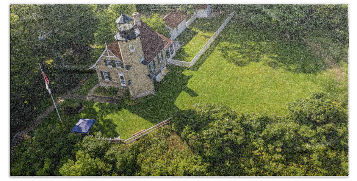 Drone Bath Towel featuring the photograph White River Lighthouse Michigan by John McGraw