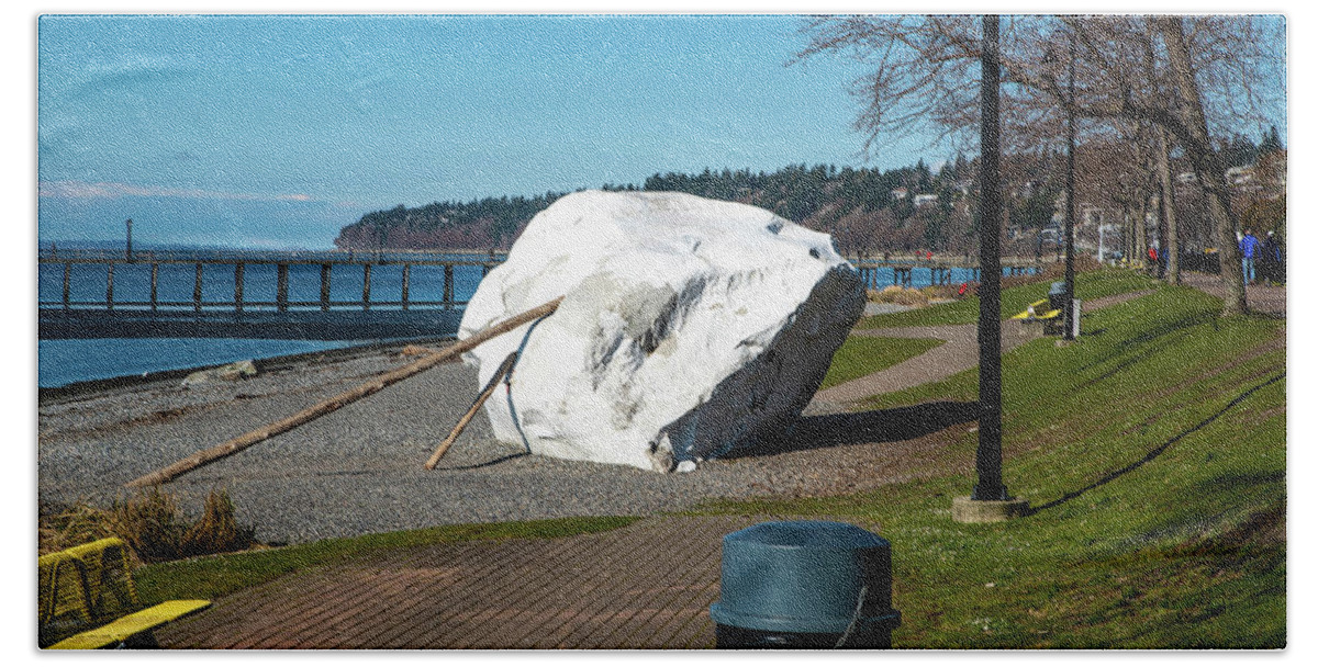 White Rock With Pier Hand Towel featuring the photograph White Rock with Pier by Tom Cochran