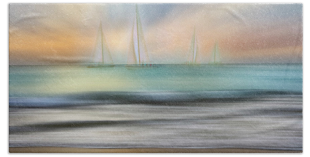 Boats Bath Towel featuring the photograph White Sails Dreamscape by Debra and Dave Vanderlaan