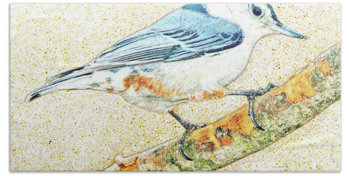 Horizontal Bath Towel featuring the photograph Whitebreasted Nuthatch by A Macarthur Gurmankin