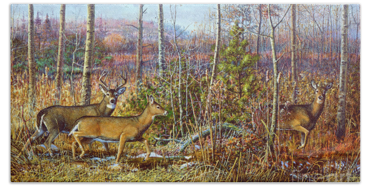 Scott Zoellick Bath Towel featuring the painting Whitetail Deer by Scott Zoellick
