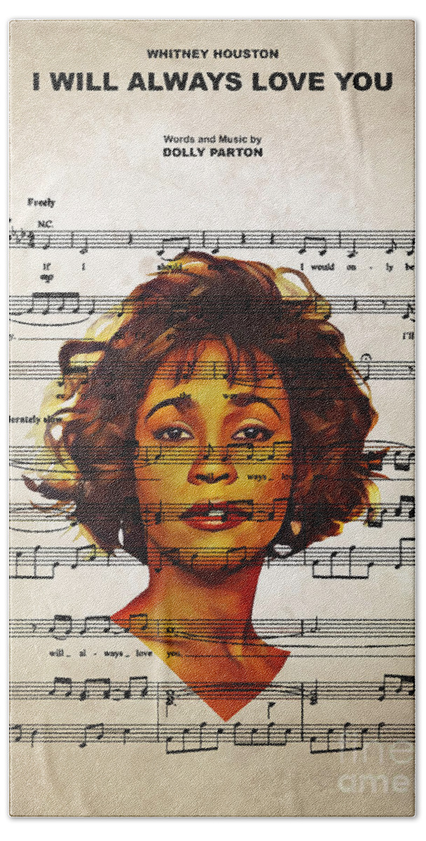 Whitney Houston Hand Towel featuring the digital art Whitney Houston - I Will Always Love You by Bo Kev