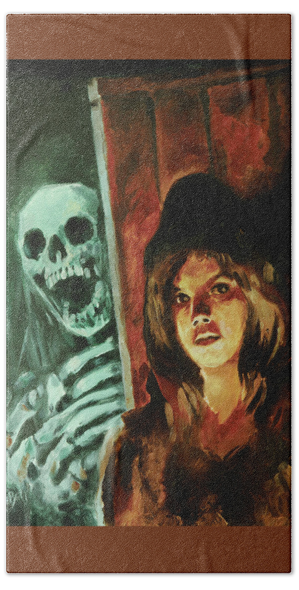 Horror Bath Towel featuring the painting Who goes there by Sv Bell