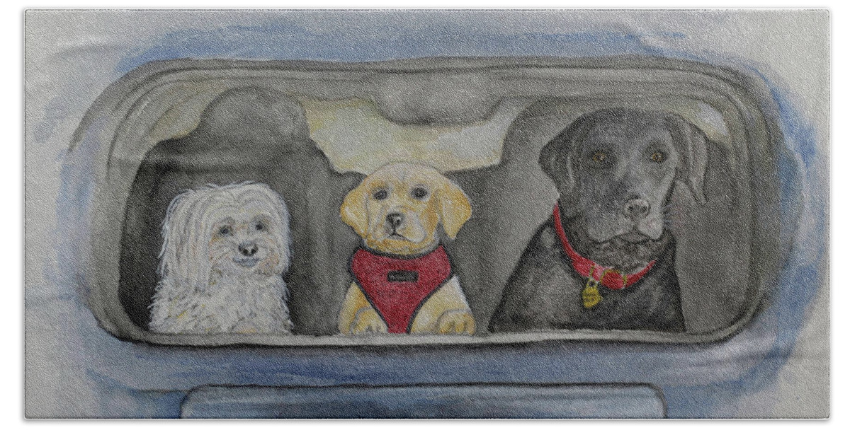 Dog Hand Towel featuring the painting Who Wants to go for a Ride? by Shirley Dutchkowski