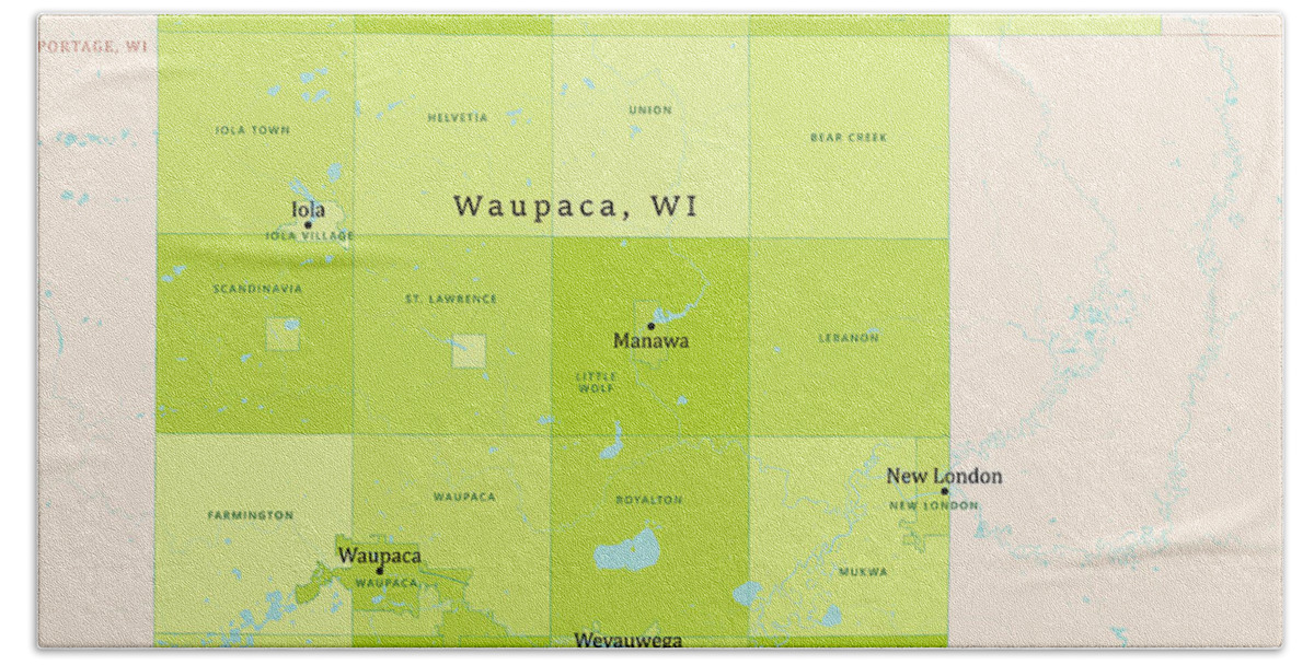  Hand Towel featuring the digital art WI Waupaca County Vector Map Green by Frank Ramspott