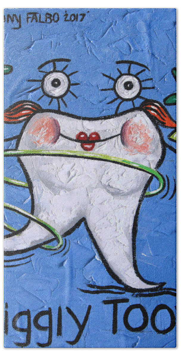 Wiggly Tooth Bath Towel featuring the painting Wiggly Tooth by Anthony Falbo