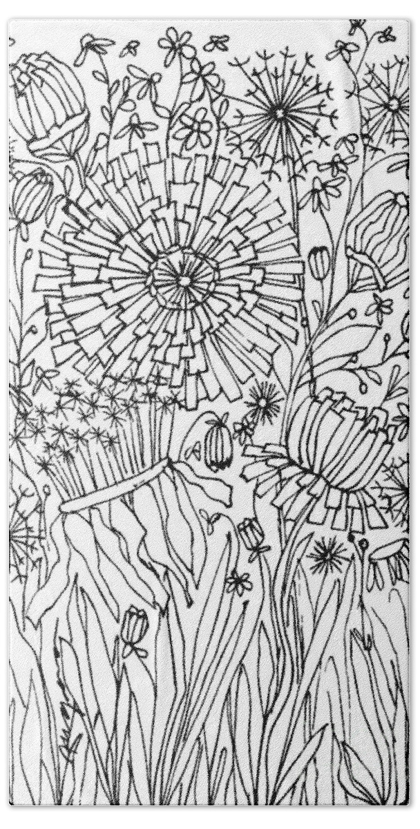 Wild And Free Flower Garden Outline Hand Towel featuring the digital art Wild and Free Flower Garden Outline by Patricia Awapara