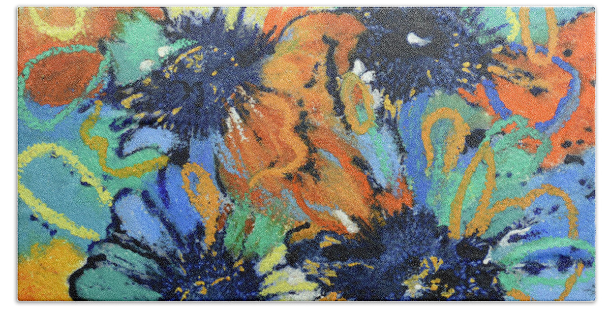 Expressionist Floral Hand Towel featuring the painting Wild by Catherine Jeltes