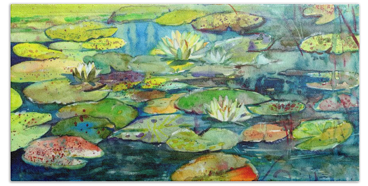 Wild Hand Towel featuring the painting Wild Pond by Suzann Sines